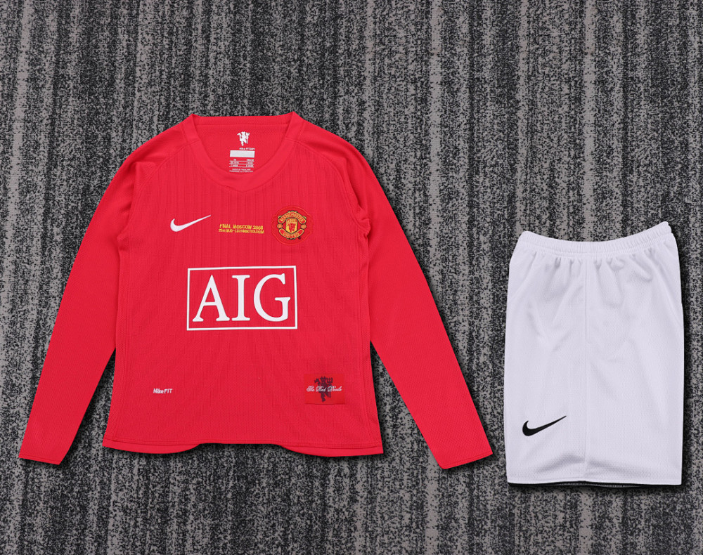 0708 season Manchester United kids long sleeves home UEFA Champions League
