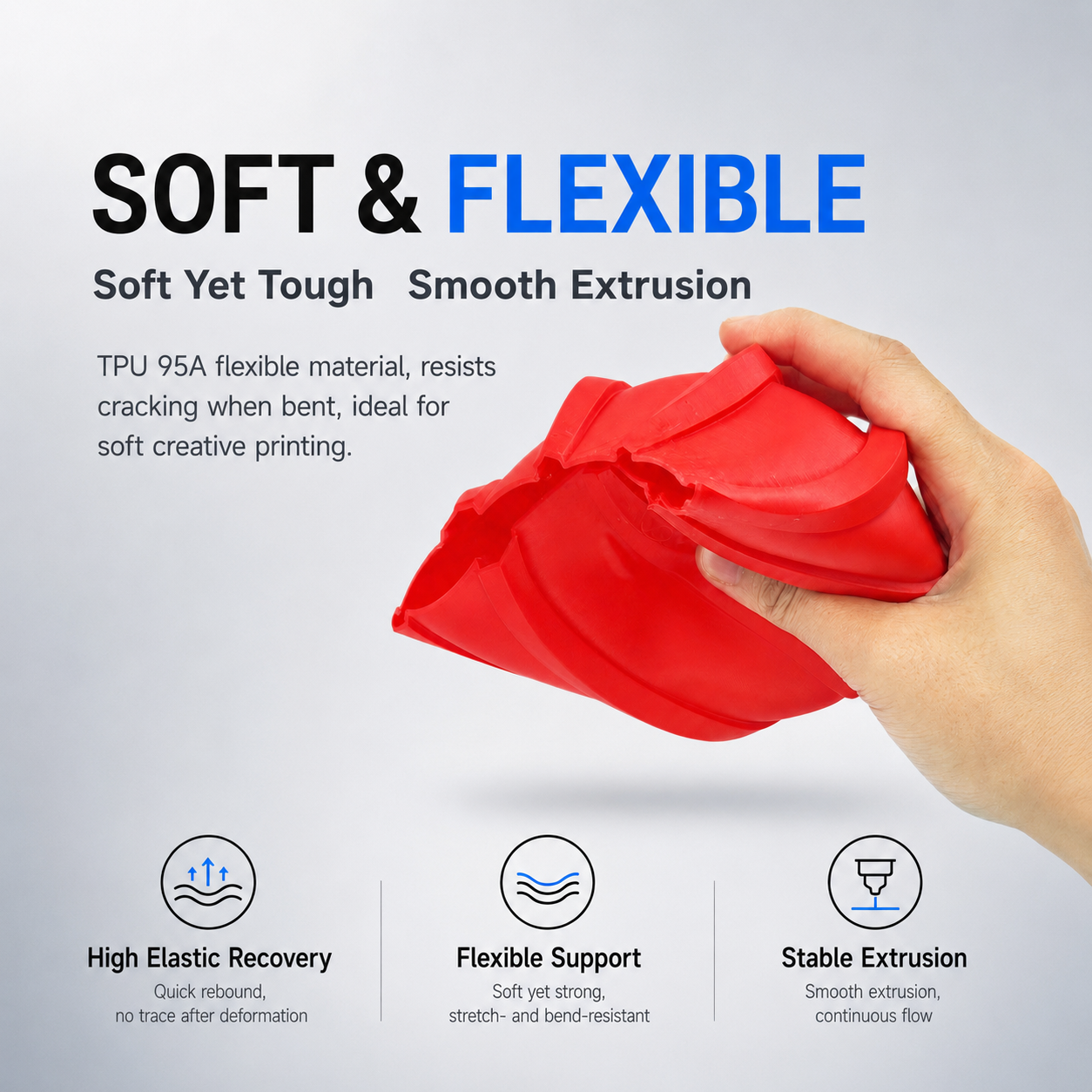 95A TPU Filament 1.75mm Flexible Soft Rubber 3D Printer Material
