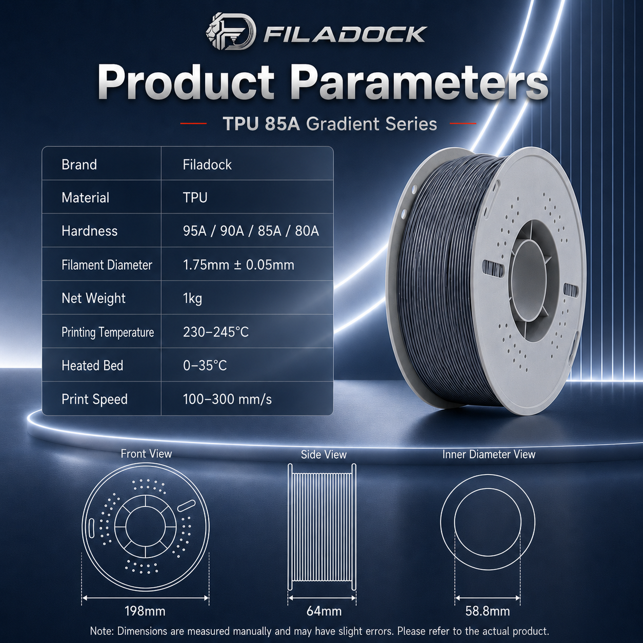 Filadock 85A Soft TPU Filament 1.75mm – Ultra Flexible TPU for 3D Printed Shoes, Insoles & Functional Parts