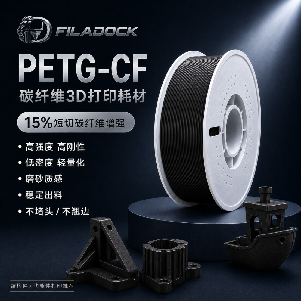 Filadock PETG-CF Filament 1.75mm – 15% Carbon Fiber Reinforced PETG for Structural & Engineering 3D Printing