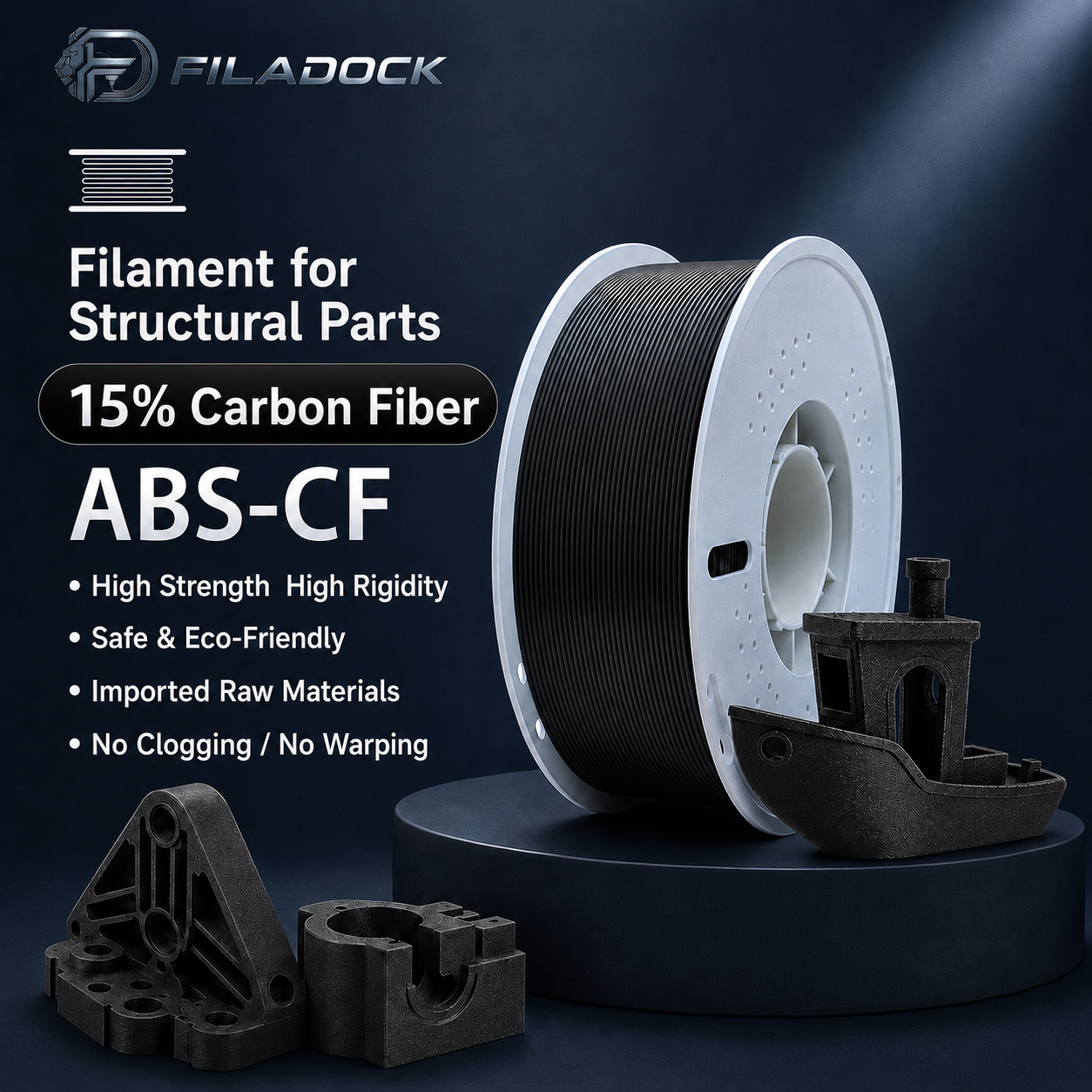 Filadock ABS-CF Filament 1.75mm – 15% Carbon Fiber Reinforced ABS for Engineering & Functional 3D Printing