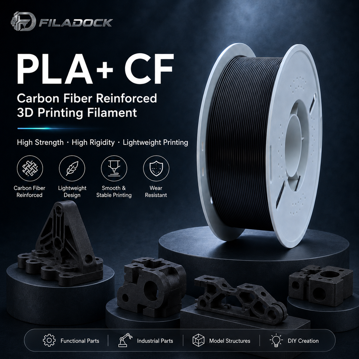 Filadock PLA-CF Filament 1.75mm – Carbon Fiber Reinforced PLA for Matte & Functional 3D Printing