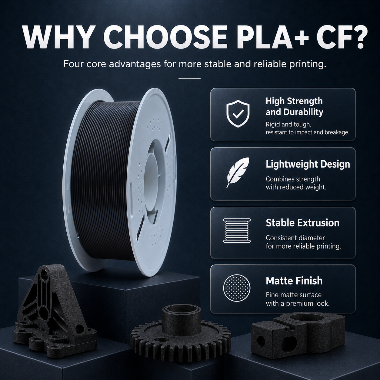 Filadock PLA-CF Filament 1.75mm – Carbon Fiber Reinforced PLA for Matte & Functional 3D Printing
