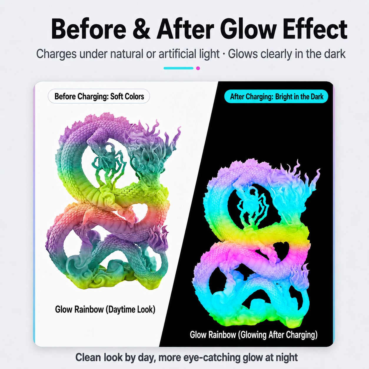 Filadock Glow in the Dark Rainbow Matte PLA+ Filament 1.75mm – High Speed Frosted PLA for FDM 3D Printers