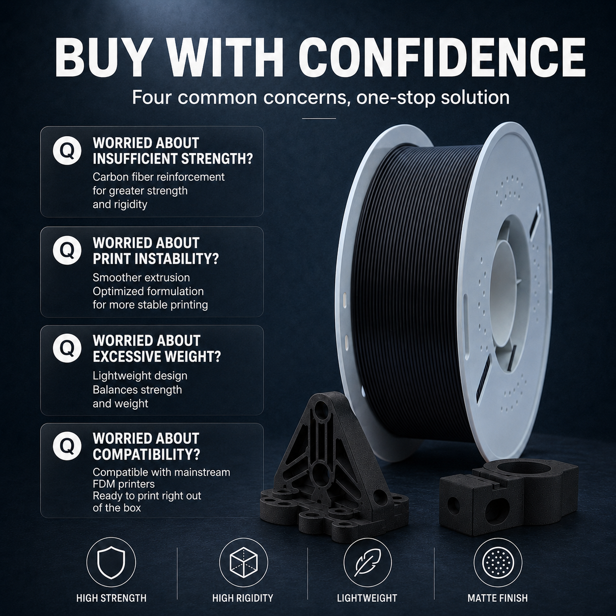 Filadock PLA-CF Filament 1.75mm – Carbon Fiber Reinforced PLA for Matte & Functional 3D Printing