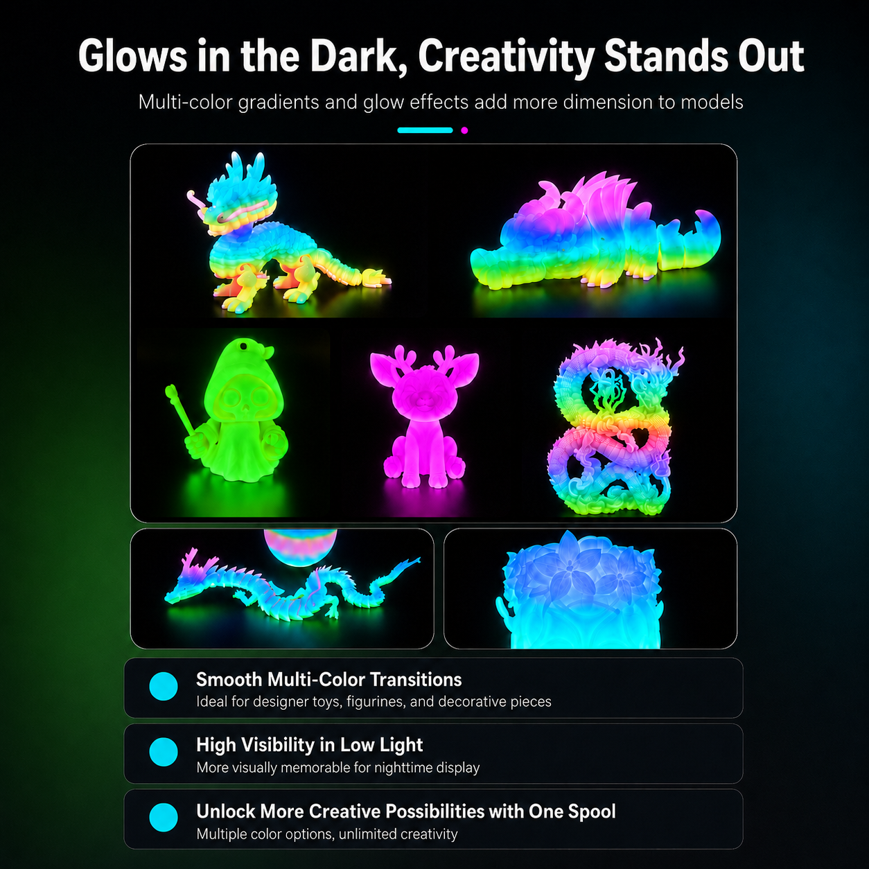 Filadock Glow in the Dark Rainbow Matte PLA+ Filament 1.75mm – High Speed Frosted PLA for FDM 3D Printers