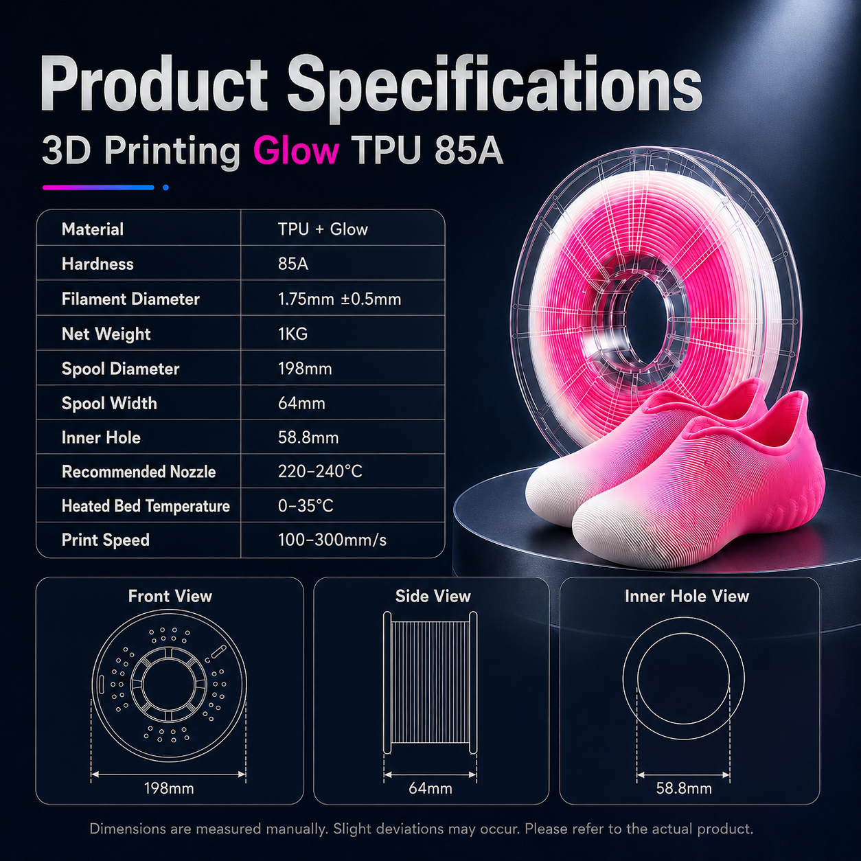 Filadock 85A Glow TPU Filament 1.75mm – Ultra Soft Glow in the Dark TPU for Shoes, Wearables & Flexible Printing