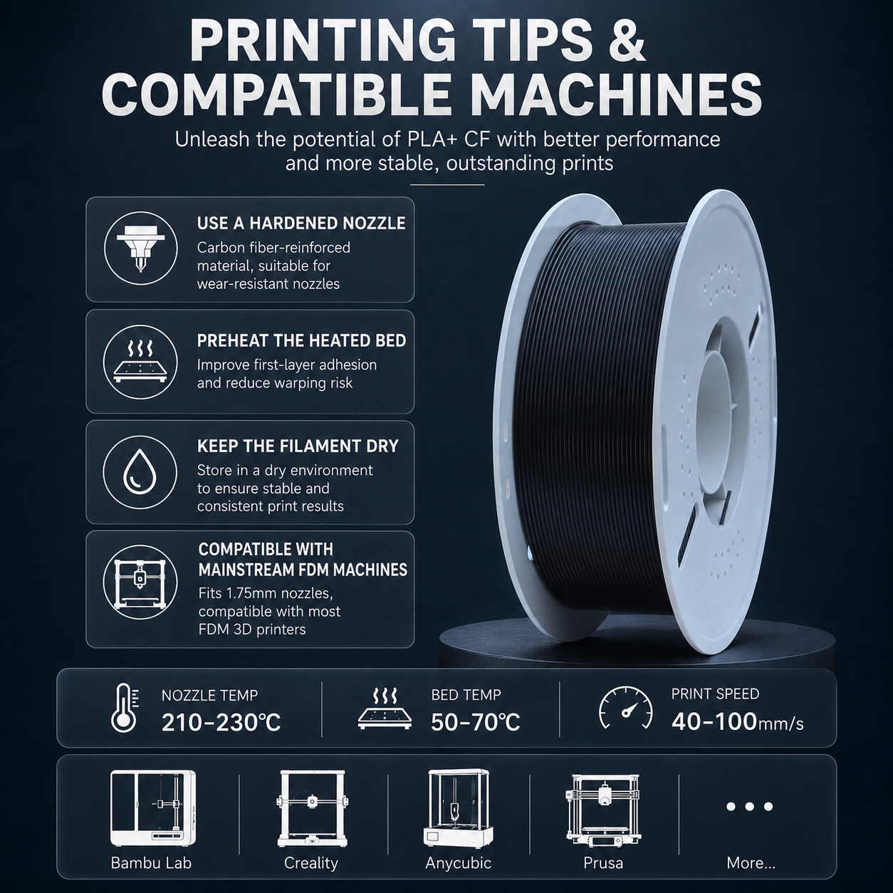 Filadock PLA-CF Filament 1.75mm – Carbon Fiber Reinforced PLA for Matte & Functional 3D Printing