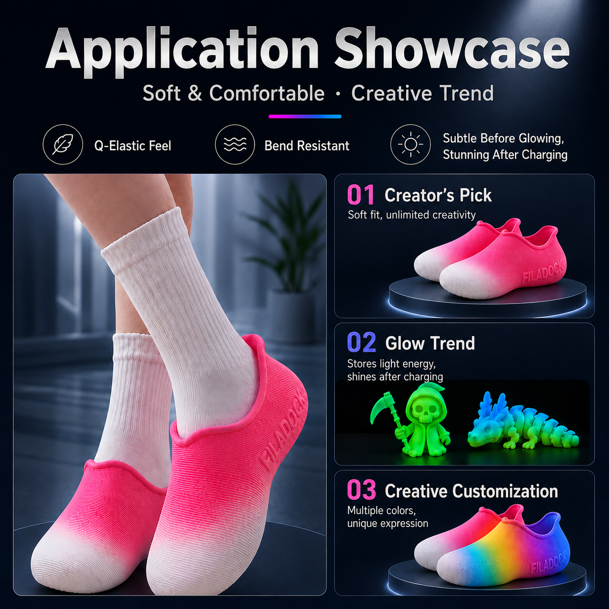 Filadock 85A Glow TPU Filament 1.75mm – Ultra Soft Glow in the Dark TPU for Shoes, Wearables & Flexible Printing