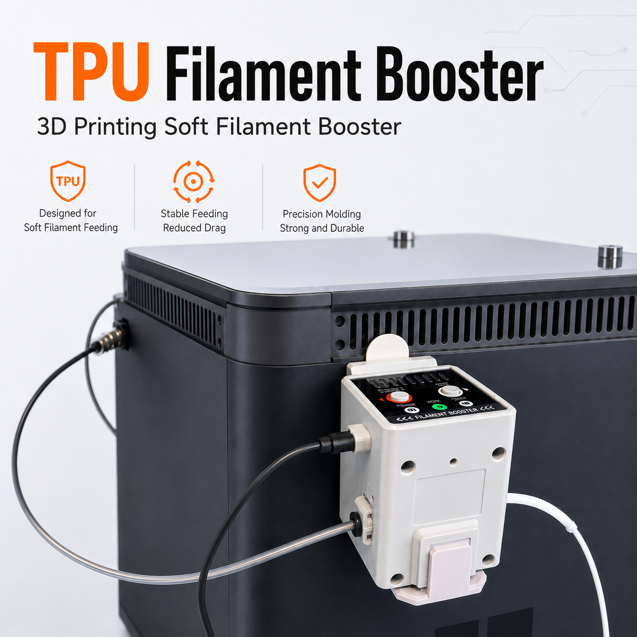 3D Printer TPU Filament Booster – Flexible Filament Feeding Assist Device for TPU, TPE and Soft Filaments