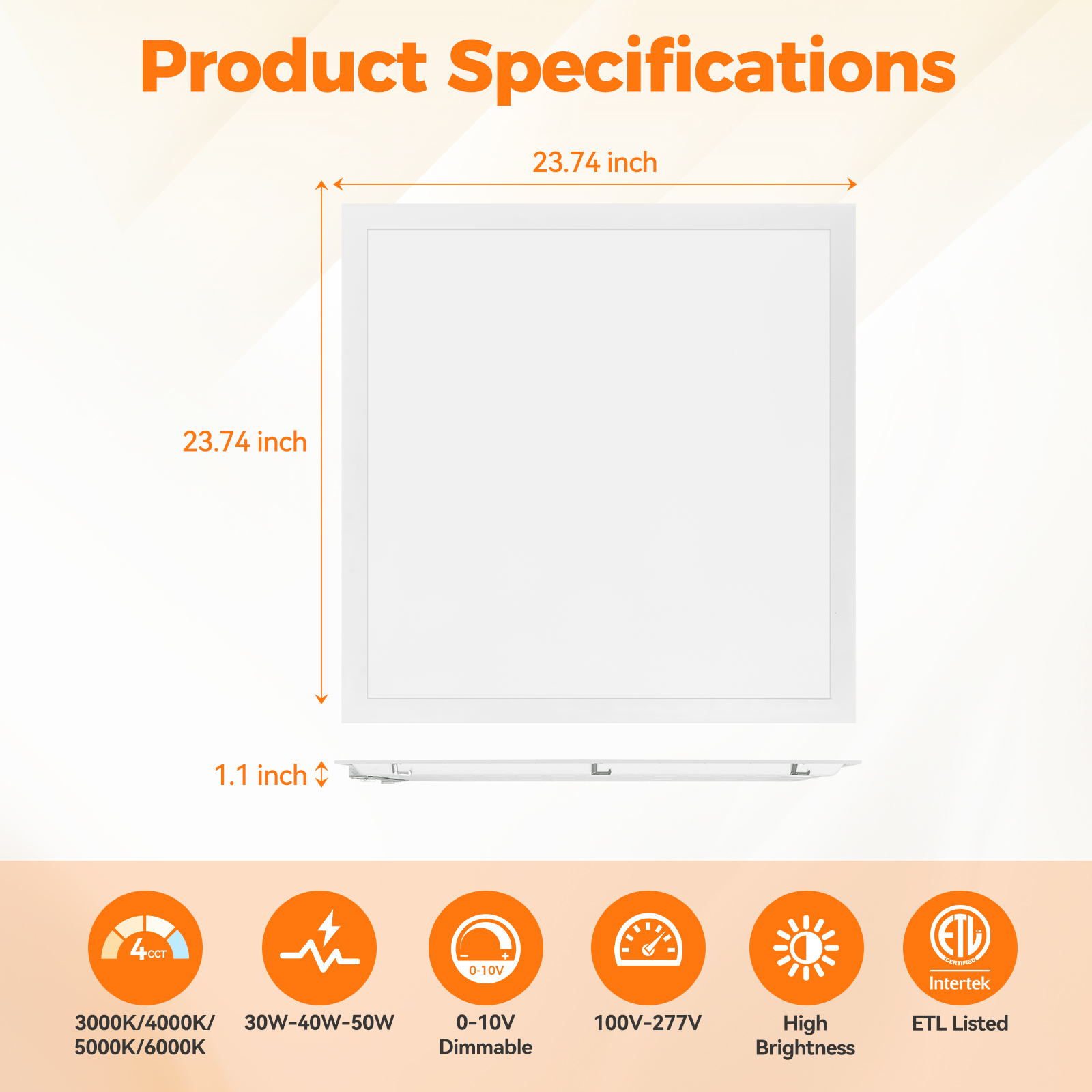 Commercial Grade 2x2 LED Flat Panel Light  4CCT