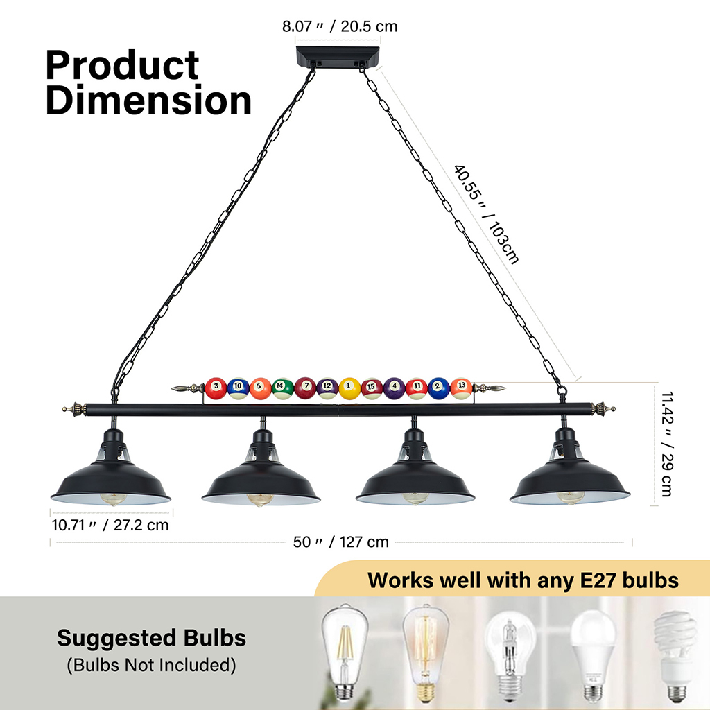 OEM 4-Light Pool Table Pendant Light Manufacturer