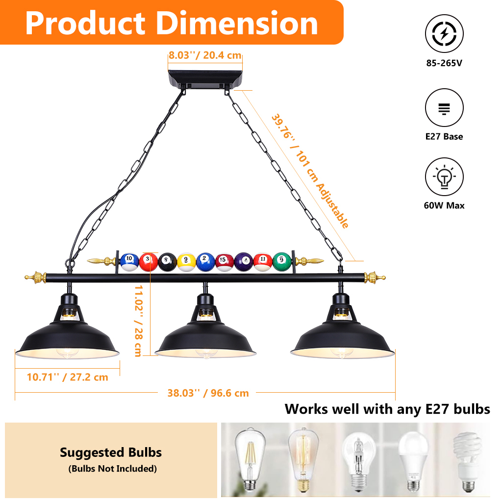 OEM 3-Light Pool Table Pendant Light Manufacturer