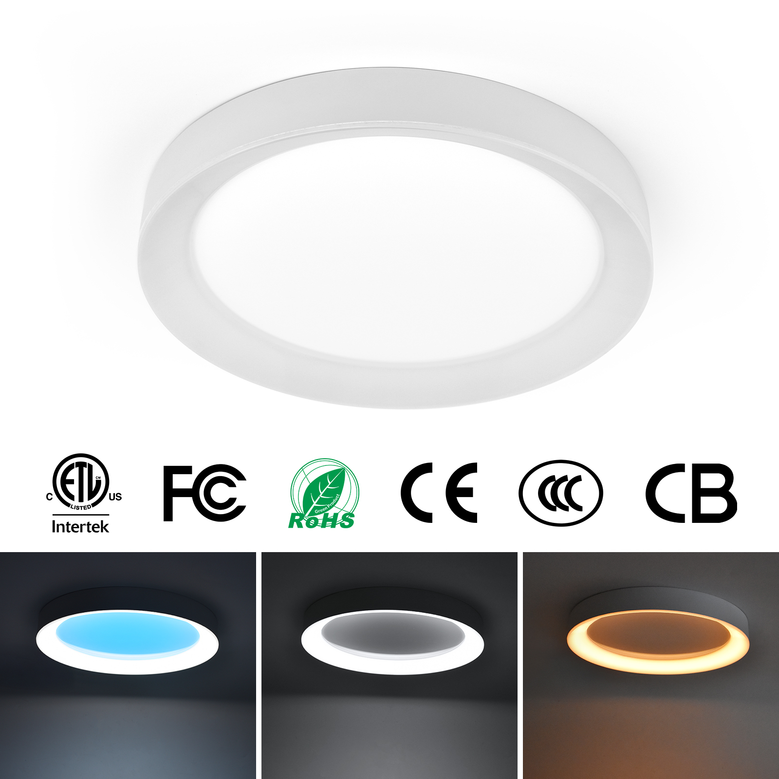 LED Flush Mount Ceiling Light with Night Light & Skylight