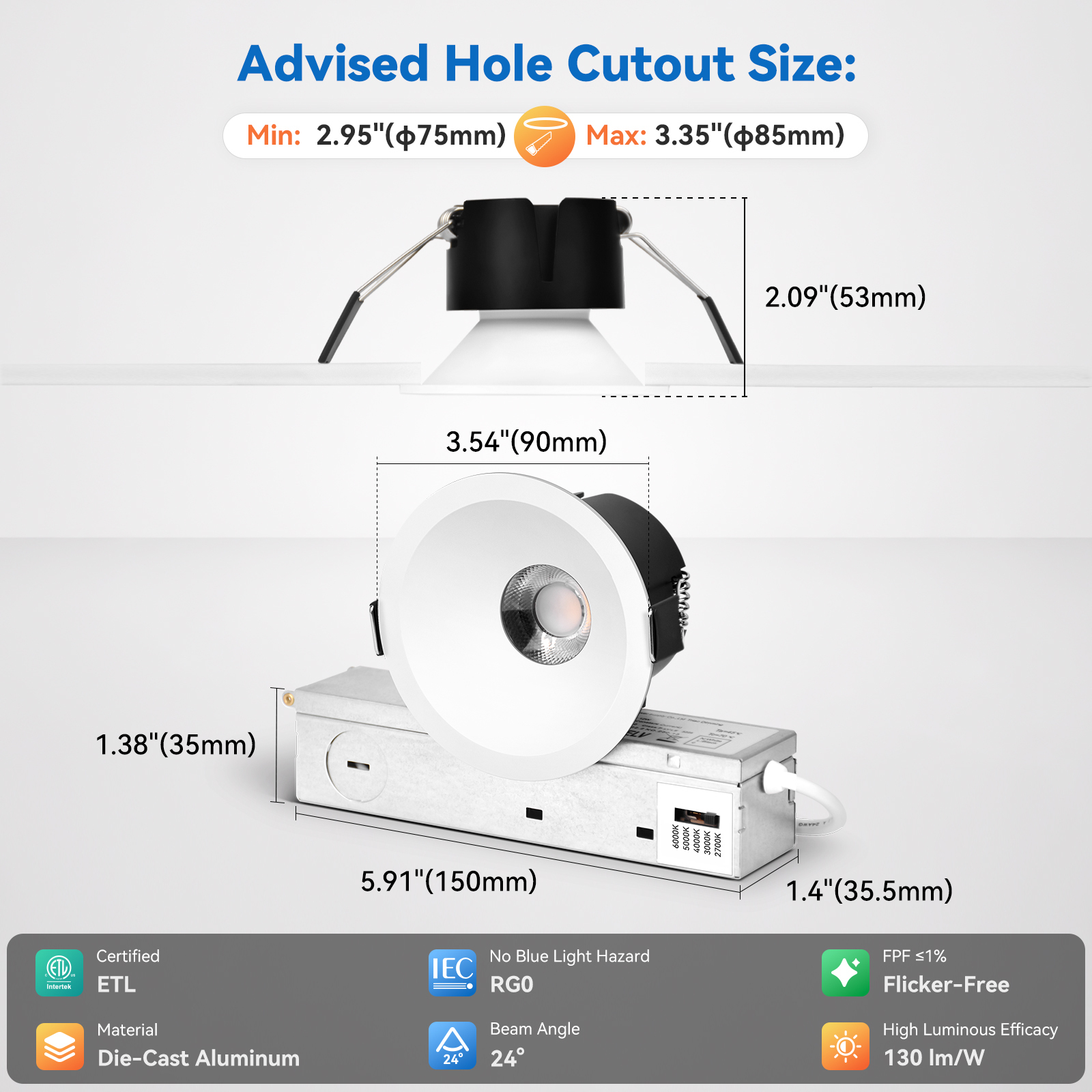 3 Inch Anti Glare COB Recessed Lighting Supplier Factory