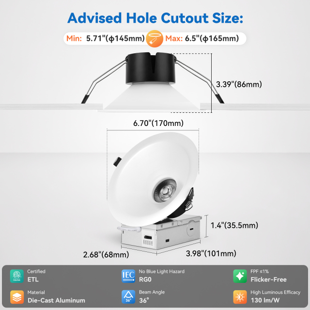 6 Inch Anti Glare COB Recessed Spot Light Supplier Factory