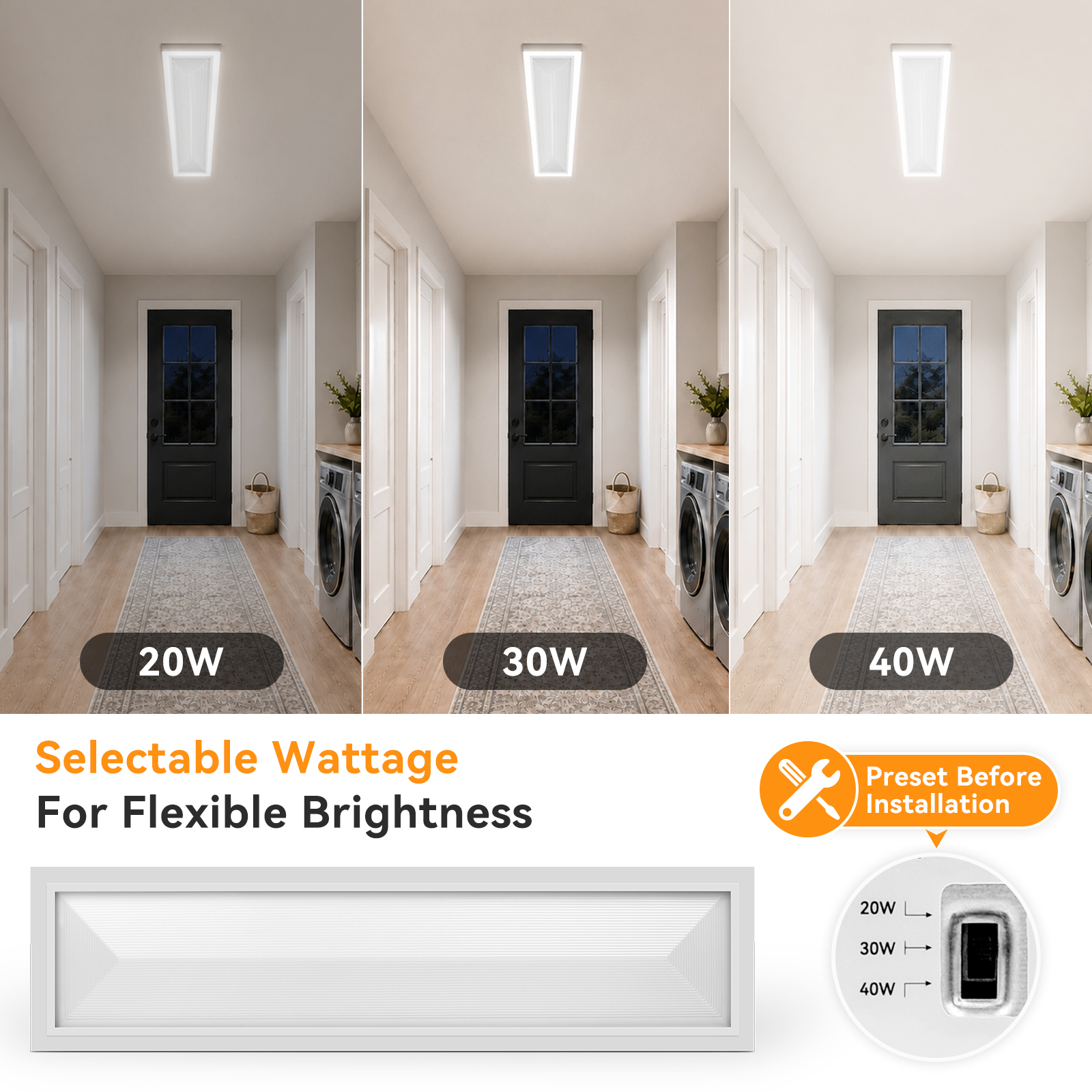 1x4 LED Surface Mount Panel Light with Night Light