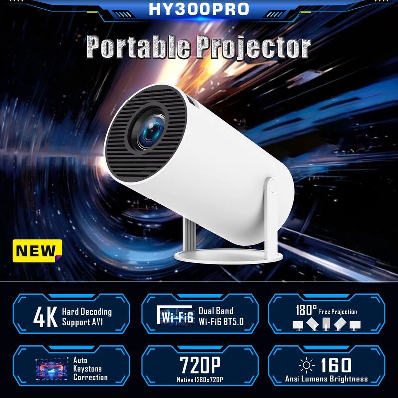 Портативный смарт-проектор HY300 Pro на Android 11 с поддержкой 4K-видео, Bluetooth и Full HD, короткофокусный, по заводской цене. Shenzhen Weihong Technology Co., Ltd.