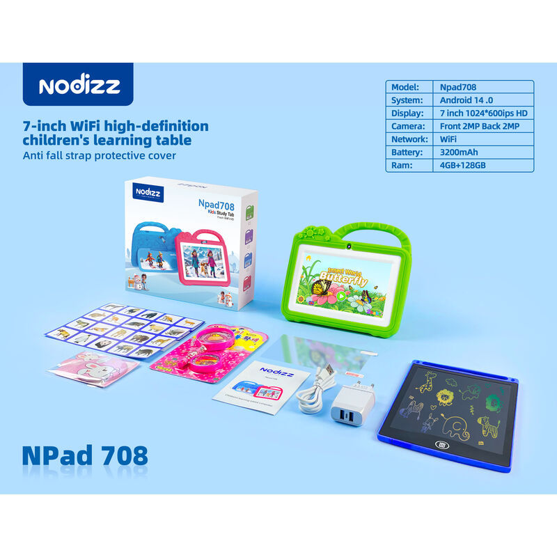 جهاز Npad708 اللوحي الجديد للأطفال، بنمط رسوم متحركة، بشاشة 7 بوصات، يعمل بنظام أندرويد، مناسب للتعلم والألعاب، هدية مثالية للأطفال. من إنتاج شركة Shenzhen Weihong Technology Co., Ltd.