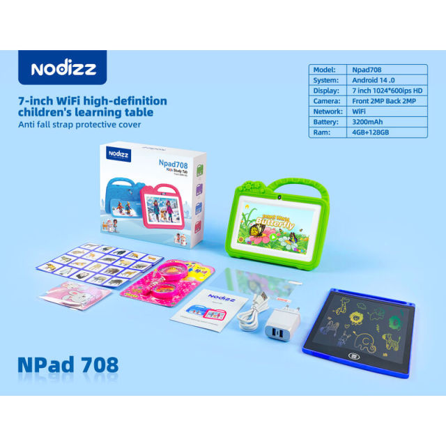 جهاز Npad708 اللوحي الجديد للأطفال، بنمط رسوم متحركة، بشاشة 7 بوصات، يعمل بنظام أندرويد، مناسب للتعلم والألعاب، هدية مثالية للأطفال. من إنتاج شركة Shenzhen Weihong Technology Co., Ltd.