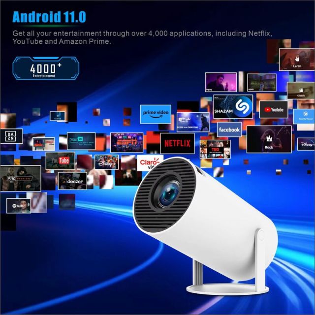 Портативный смарт-проектор HY300 Pro на Android 11 с поддержкой 4K-видео, Bluetooth и Full HD, короткофокусный, по заводской цене. Shenzhen Weihong Technology Co., Ltd.