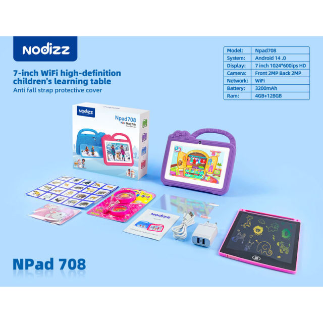 جهاز لوحي للأطفال Npad708 بتصميم كرتوني جديد، شاشة 7 بوصة، نظام أندرويد، ألعاب تعليمية، هدية مثالية للأطفال، من شركة Shenzhen Weihong Technology Co., Ltd.