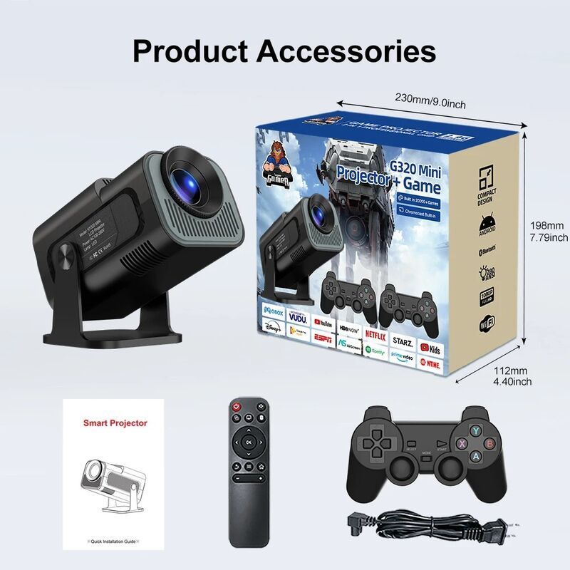 Projector HY320 MINI 2-IN-1 Professional Chip Android Projector With 2 Wireless Game Controllers Built-in 20000+ Games,Shenzhen Weihong Technology Co., Ltd.,Projector HY320 MINI 2-IN-1 Professional Chip Android Projector With 2 Wireless Game Controllers Built-in 20000+ Games