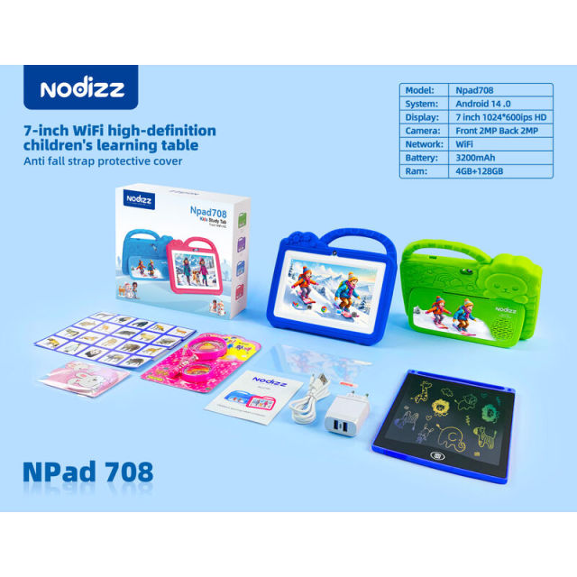 جهاز Npad708 اللوحي الجديد للأطفال، بنمط رسوم متحركة، بشاشة 7 بوصات، يعمل بنظام أندرويد، مناسب للتعلم والألعاب، هدية مثالية للأطفال. من إنتاج شركة Shenzhen Weihong Technology Co., Ltd.