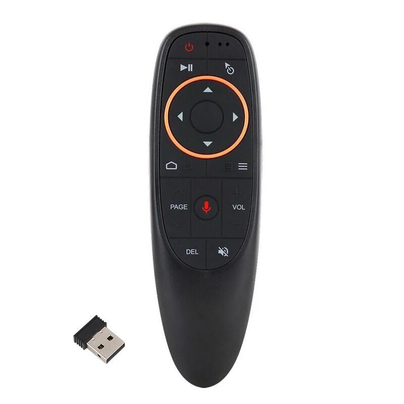 جهاز تحكم عن بعد لاسلكي G10S Air Mouse مزود بخاصية التحكم الصوتي، يعمل بتردد 2.4 جيجاهرتز، مزود بجيروسكوب وخاصية التعلم بالأشعة تحت الحمراء، متوافق مع أجهزة H96 MAX وX88 PRO وX96 MAX وAndroid TV Box HK1، من إنتاج شركة Shenzhen Weihong Technology Co., Ltd.