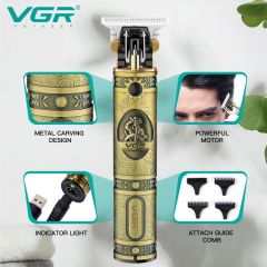 ماكينة حلاقة الشعر VGR V085 الاحترافية القابلة لإعادة الشحن للعناية الشخصية، بتصميم كلاسيكي، مزودة بمقص نقش USB، وأداة تشذيب T9، وخاصية تقليل طول الشعر، من إنتاج شركة Shenzhen Weihong Technology Co., Ltd.