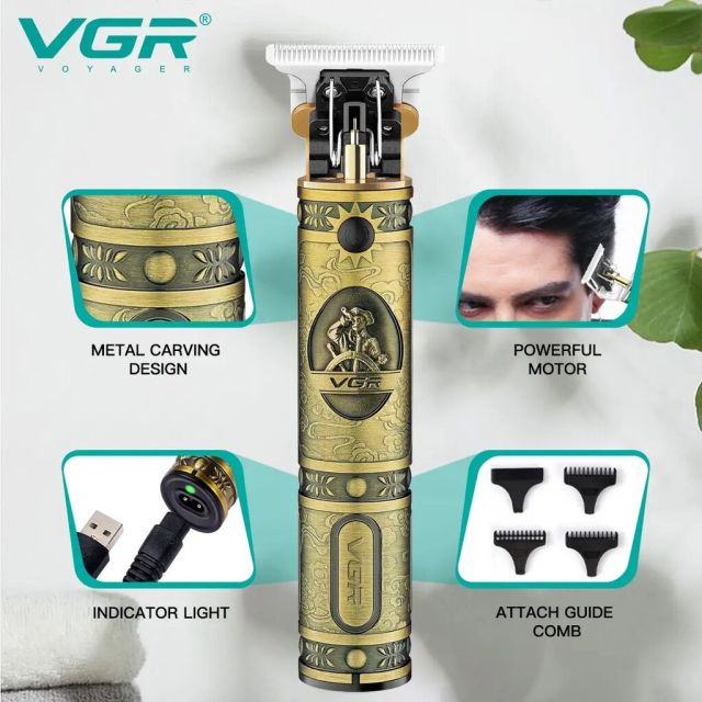 ماكينة حلاقة الشعر VGR V085 الاحترافية القابلة لإعادة الشحن للعناية الشخصية، بتصميم كلاسيكي، مزودة بمقص نقش USB، وأداة تشذيب T9، وخاصية تقليل طول الشعر، من إنتاج شركة Shenzhen Weihong Technology Co., Ltd.