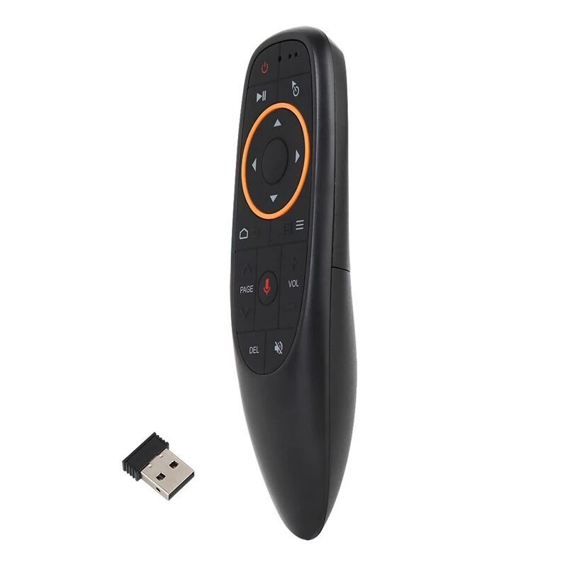 جهاز تحكم عن بعد لاسلكي G10S Air Mouse مزود بخاصية التحكم الصوتي، يعمل بتردد 2.4 جيجاهرتز، مزود بجيروسكوب وخاصية التعلم بالأشعة تحت الحمراء، متوافق مع أجهزة H96 MAX وX88 PRO وX96 MAX وAndroid TV Box HK1، من إنتاج شركة Shenzhen Weihong Technology Co., Ltd.