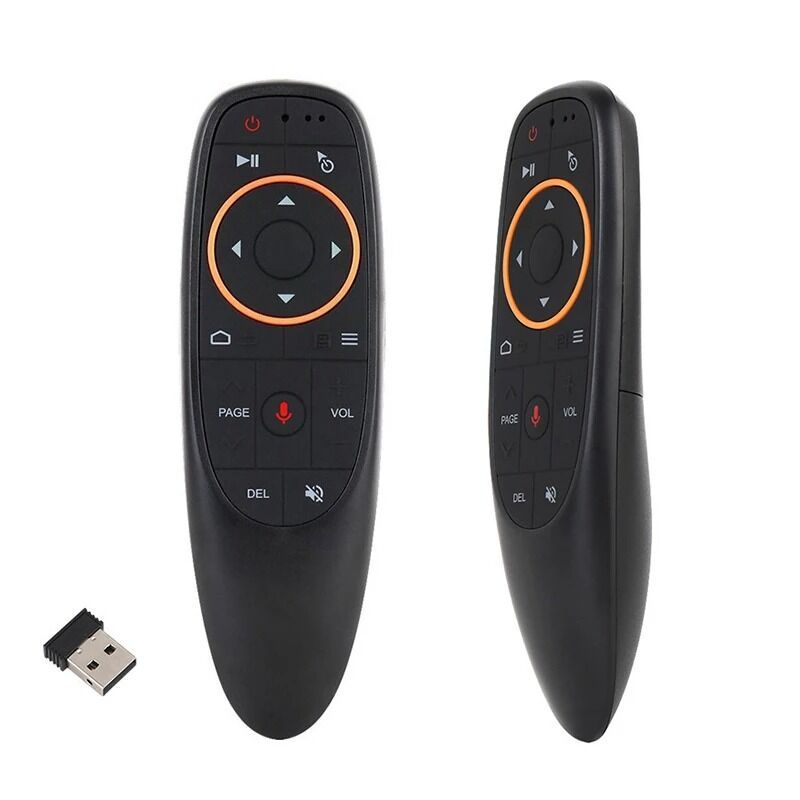 جهاز تحكم عن بعد لاسلكي G10S Air Mouse مزود بخاصية التحكم الصوتي، يعمل بتردد 2.4 جيجاهرتز، مزود بجيروسكوب وخاصية التعلم بالأشعة تحت الحمراء، متوافق مع أجهزة H96 MAX وX88 PRO وX96 MAX وAndroid TV Box HK1، من إنتاج شركة Shenzhen Weihong Technology Co., Ltd.
