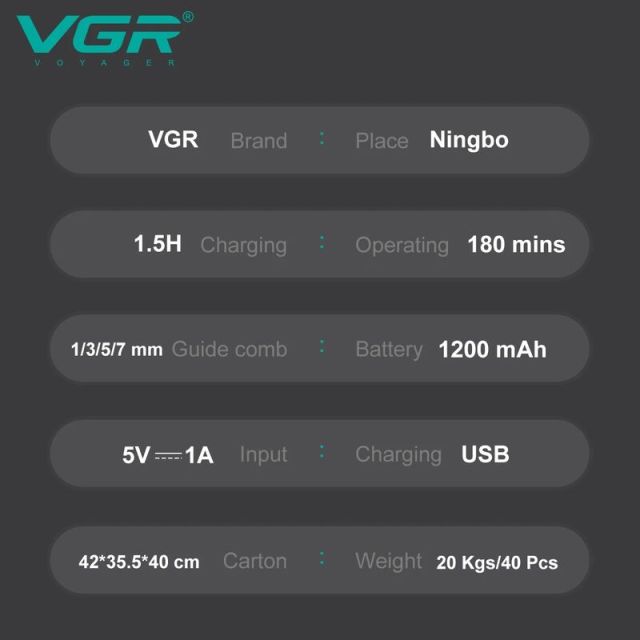 ماكينة قص الشعر الاحترافية VGR V949، قابلة لإعادة الشحن، لاسلكية، مقاومة للماء بمعيار IPX6، من شركة Shenzhen Weihong Technology Co., Ltd.