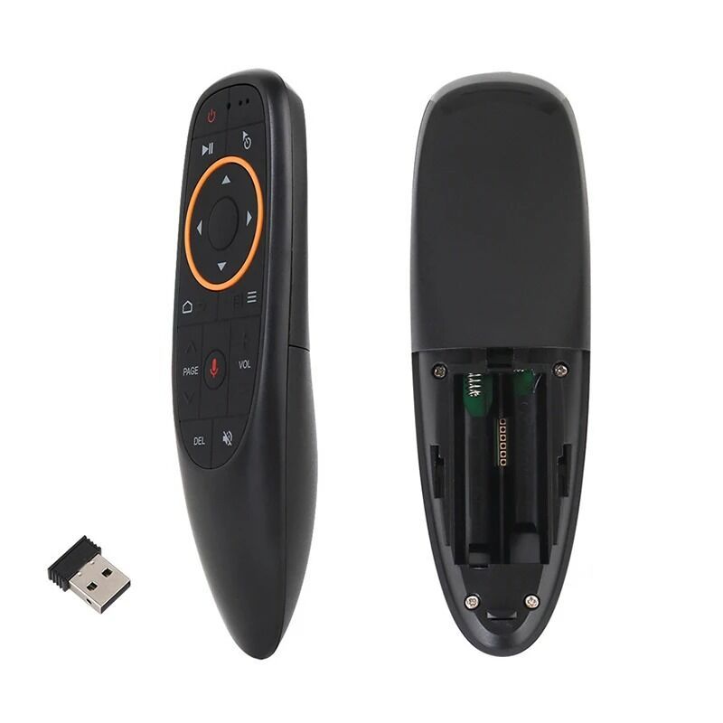 جهاز تحكم عن بعد لاسلكي G10S Air Mouse مزود بخاصية التحكم الصوتي، يعمل بتردد 2.4 جيجاهرتز، مزود بجيروسكوب وخاصية التعلم بالأشعة تحت الحمراء، متوافق مع أجهزة H96 MAX وX88 PRO وX96 MAX وAndroid TV Box HK1، من إنتاج شركة Shenzhen Weihong Technology Co., Ltd.