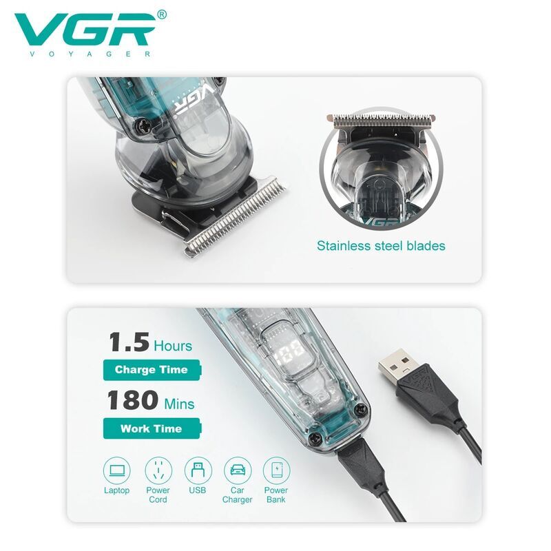 ماكينة قص الشعر الاحترافية VGR V949، قابلة لإعادة الشحن، لاسلكية، مقاومة للماء بمعيار IPX6، من شركة Shenzhen Weihong Technology Co., Ltd.