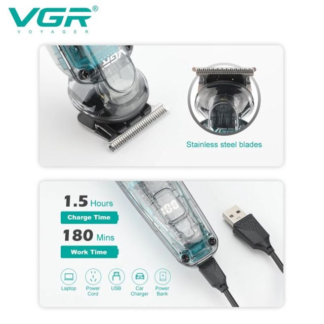 ماكينة قص الشعر الاحترافية VGR V949، قابلة لإعادة الشحن، لاسلكية، مقاومة للماء بمعيار IPX6، من شركة Shenzhen Weihong Technology Co., Ltd.
