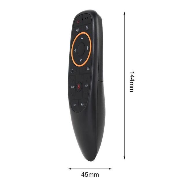 جهاز تحكم عن بعد لاسلكي G10S Air Mouse مزود بخاصية التحكم الصوتي، يعمل بتردد 2.4 جيجاهرتز، مزود بجيروسكوب وخاصية التعلم بالأشعة تحت الحمراء، متوافق مع أجهزة H96 MAX وX88 PRO وX96 MAX وAndroid TV Box HK1، من إنتاج شركة Shenzhen Weihong Technology Co., Ltd.