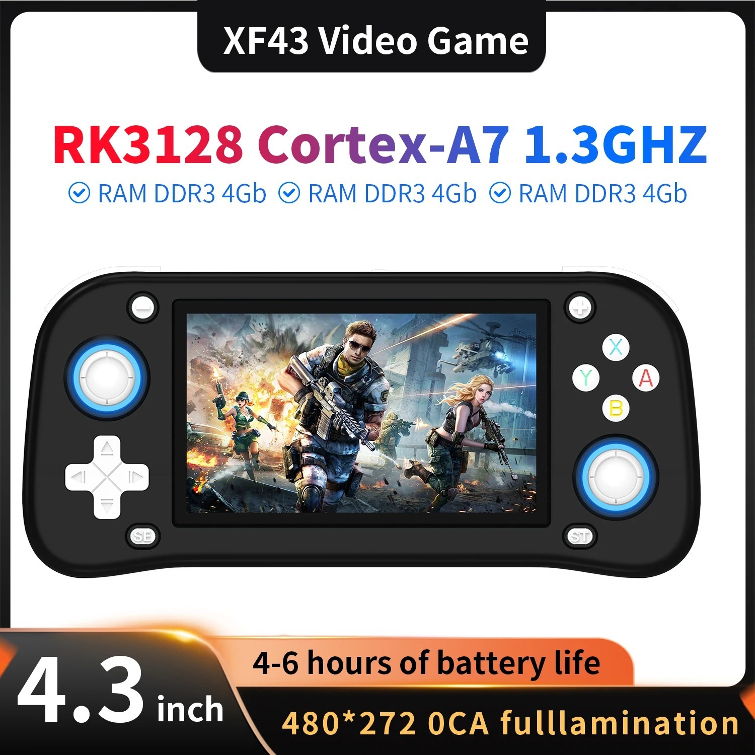 XF43 Ретро портативная игровая консоль с открытым исходным кодом, 4,3-дюймовым IPS-экраном, операционной системой Linux, чипом RK3128, портативный карманный видеоплеер, Shenzhen Weihong Technology Co., Ltd., XF43 Ретро портативная игровая консоль с открытым исходным кодом, 4,3-дюймовым IPS-экраном, операционной системой Linux, чипом RK3128, портативный карманный видеоплеер