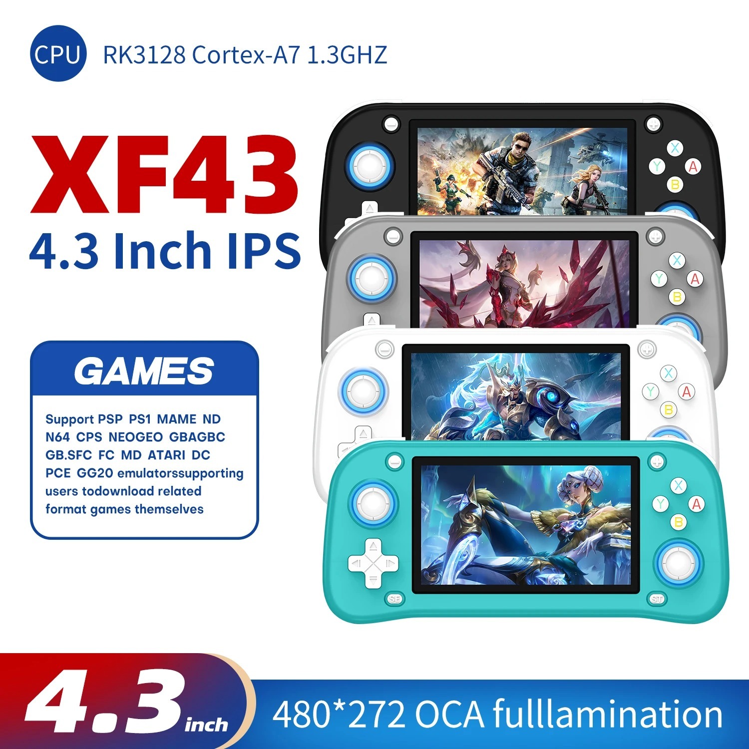 XF43 Ретро портативная игровая консоль с открытым исходным кодом, 4,3-дюймовым IPS-экраном, операционной системой Linux, чипом RK3128, портативный карманный видеоплеер, Shenzhen Weihong Technology Co., Ltd., XF43 Ретро портативная игровая консоль с открытым исходным кодом, 4,3-дюймовым IPS-экраном, операционной системой Linux, чипом RK3128, портативный карманный видеоплеер