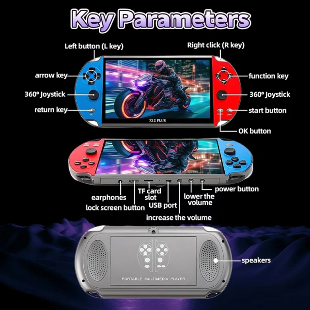 Консоль для видеоигр X12 Plus Retro, 10 000 игр, 7,1-дюймовый HD-экран, классический видеоматричный проигрыватель, поддержка выхода на телевизор, подарок для детей и взрослых