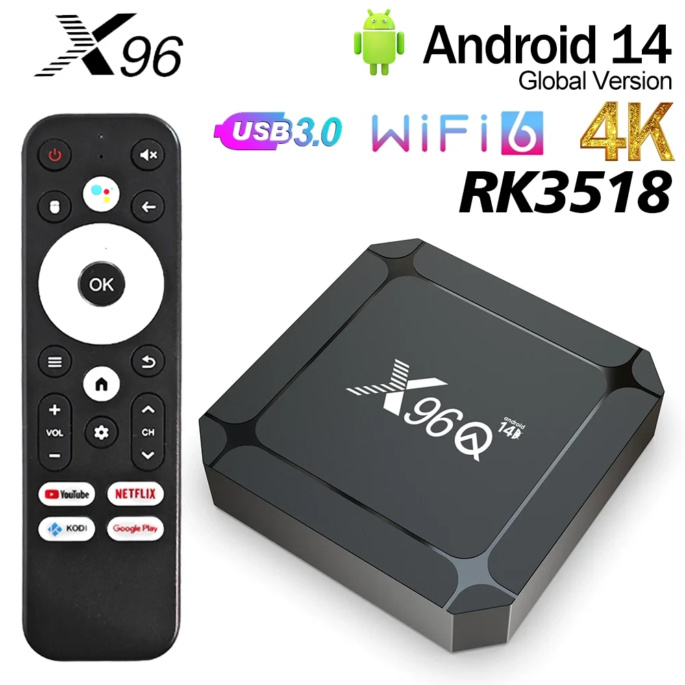 X96Q RK3518 Android 14 TV BOX 4K USB3.0 4K WIFI6 Youtube Netflix Streaming Media Player,Shenzhen Weihong Technology Co., Ltd.,Original X96Q RK3518 Android 14 TV BOX
