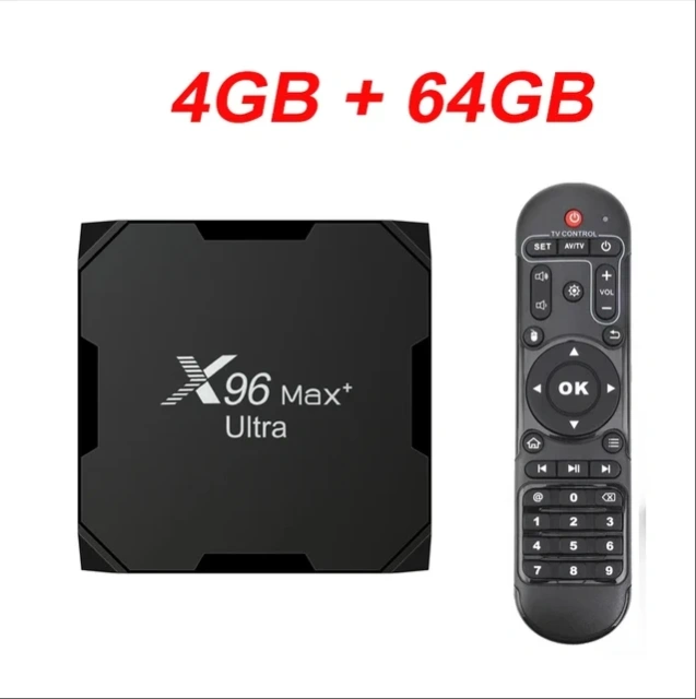Boîtier TV X96Max Plus Ultra sous Android 11 avec processeur Amlogic S905X4 (4 Go/32 Go ou 4 Go/64 Go), compatible AV1 et 8K, Wi-Fi et Bluetooth. Shenzhen Weihong Technology Co., Ltd.
