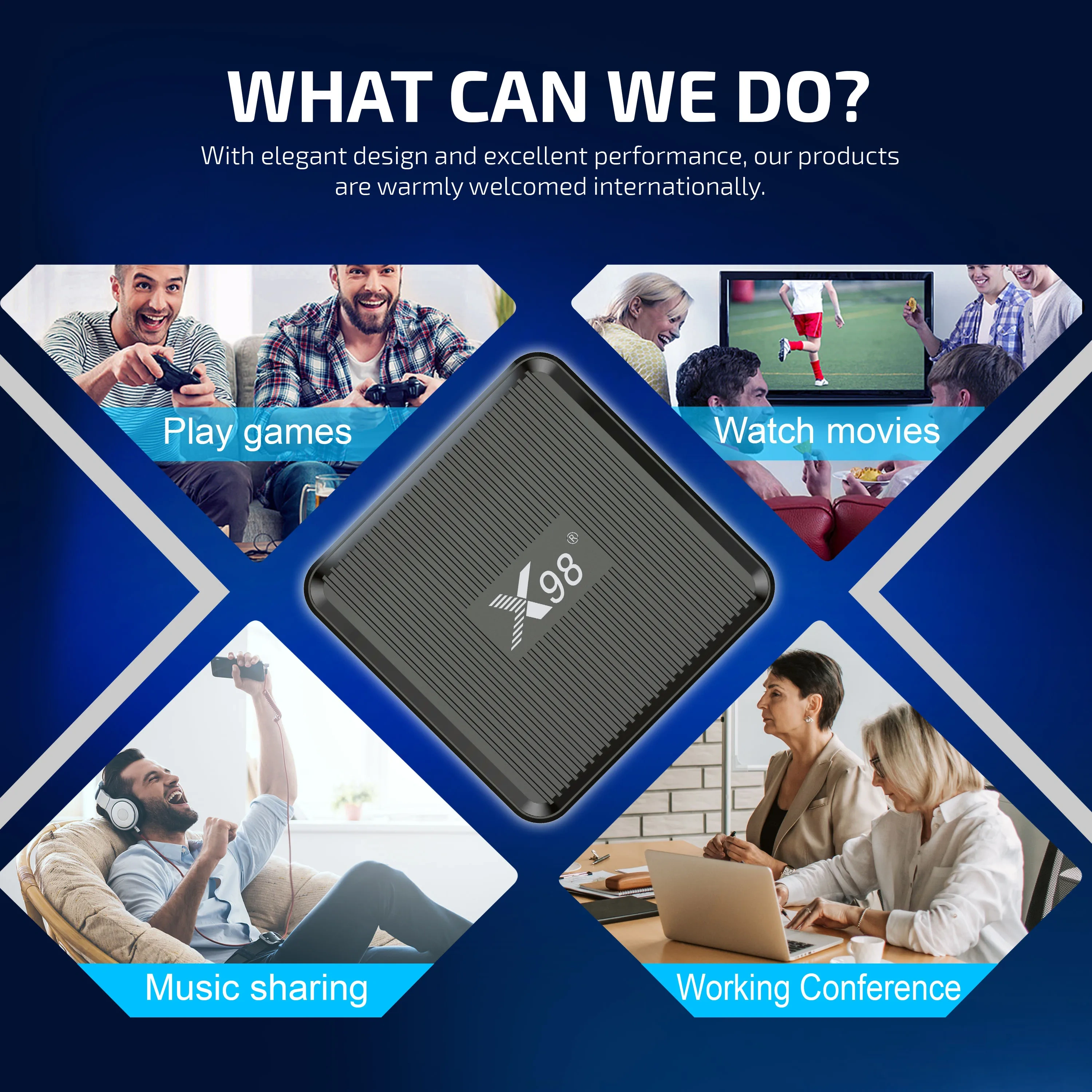 Boîtier TV X98Q Android 11 Amlogic S905W2 2 Go 16 Go / 1 Go 8 Go AV1 3D Wi-Fi 2,4 GHz 5 GHz 4K HDR Lecteur multimédia intelligent pour la maison, Shenzhen Weihong Technology Co., Ltd.