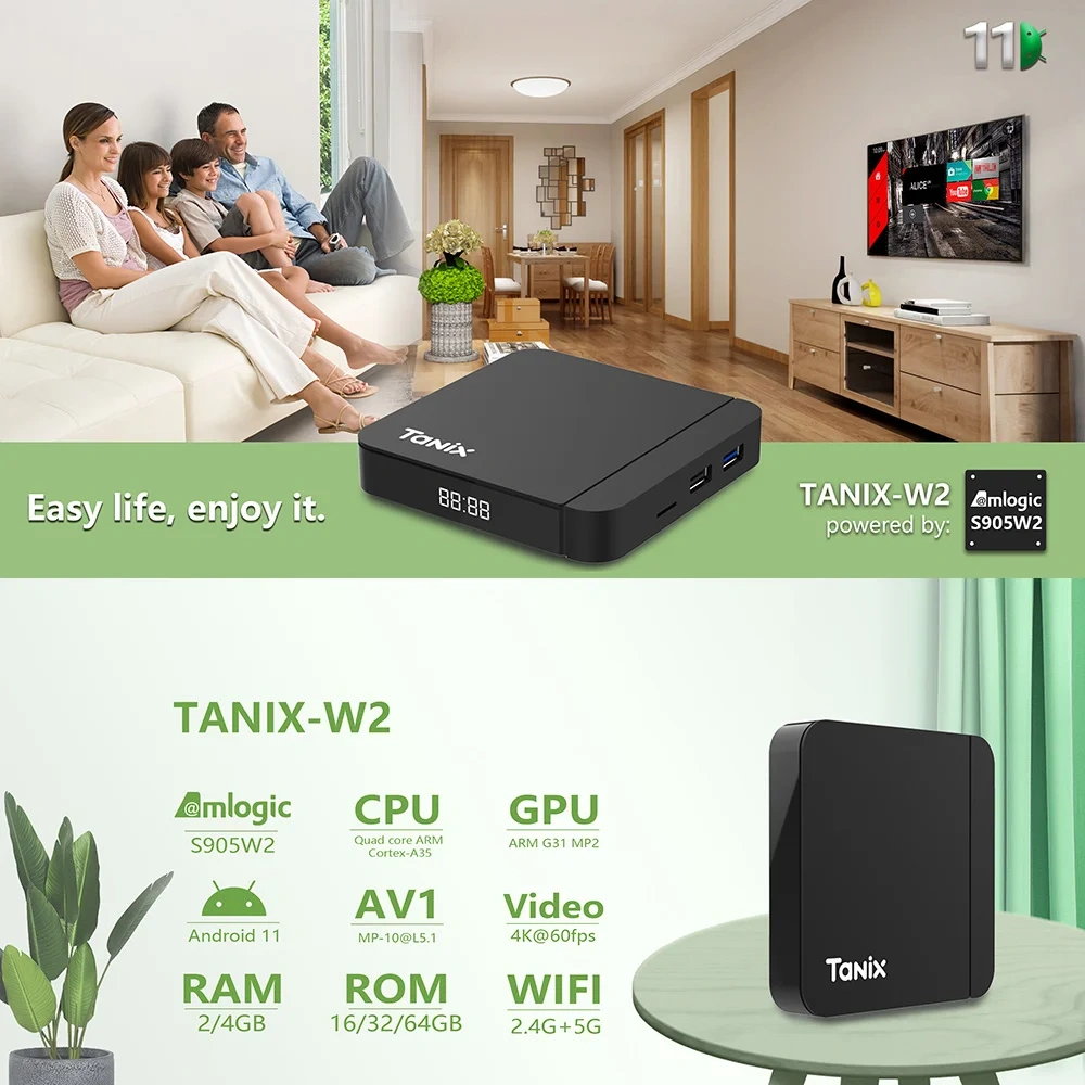 Tanix W2 Smart TV Box Android 11 Amlogic S905W2 Android 11.0 Media Player H.265 AV1 Dual Wifi HDR 10+  Set Top Box,Shenzhen Weihong Technology Co., Ltd.,Smart TV Box Android 11 Tanix W2