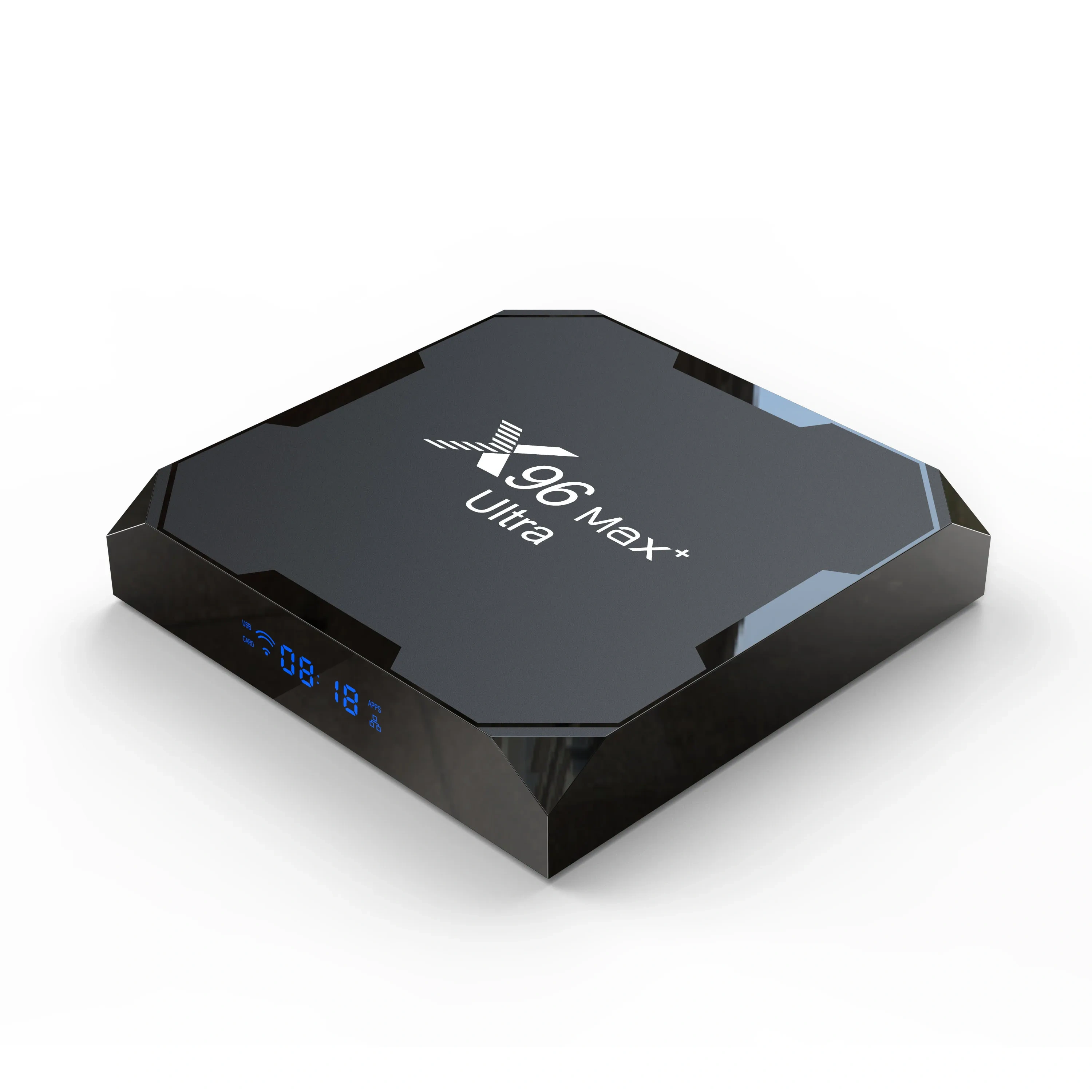 Boîtier TV X96Max Plus Ultra sous Android 11 avec processeur Amlogic S905X4 (4 Go/32 Go ou 4 Go/64 Go), compatible AV1 et 8K, Wi-Fi et Bluetooth. Shenzhen Weihong Technology Co., Ltd.