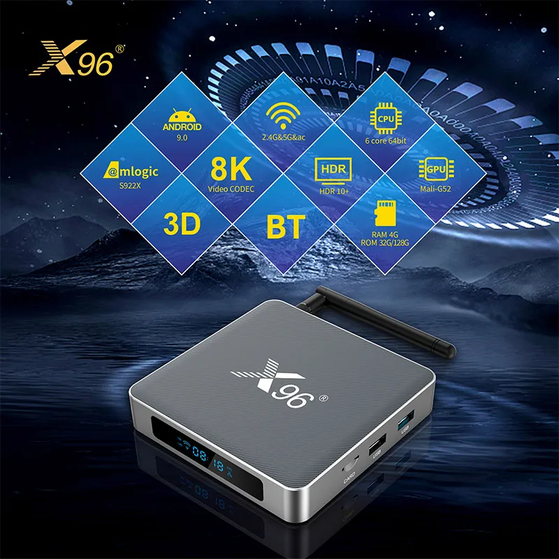 Boîtier TV X96 X9 S922X, décodeur 8K HD H.265, double Wi-Fi avec antenne, compatible 3D, Shenzhen Weihong Technology Co., Ltd., Super TV Box X96 X9 S922X