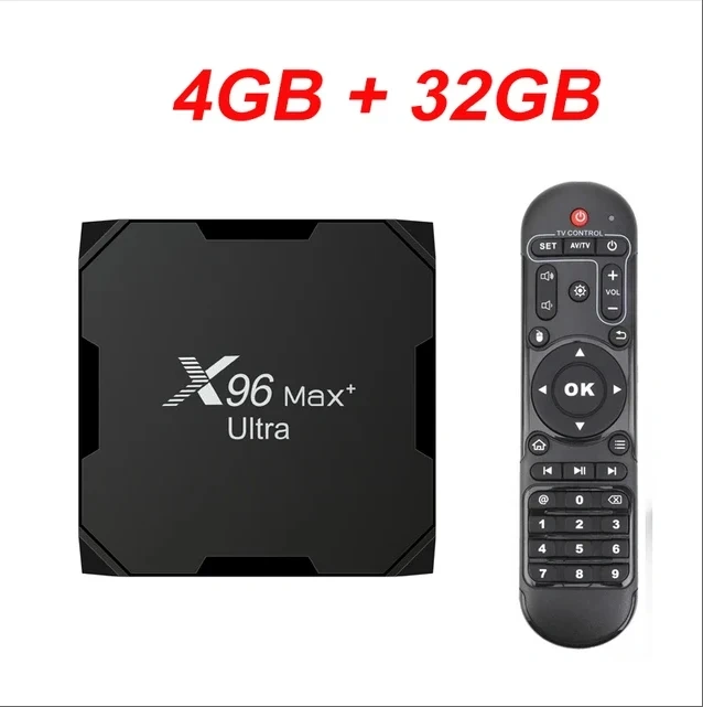 Boîtier TV X96Max Plus Ultra sous Android 11 avec processeur Amlogic S905X4 (4 Go/32 Go ou 4 Go/64 Go), compatible AV1 et 8K, Wi-Fi et Bluetooth. Shenzhen Weihong Technology Co., Ltd.