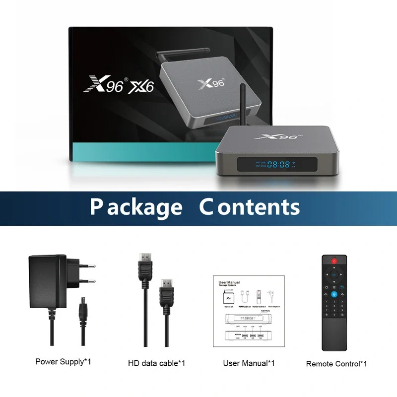 Boîtier TV intelligent X96 X6 RK3566, 8 Go/64 Go, double Wi-Fi 2,4 GHz/5 GHz, antenne externe, système d'exploitation Android 11, décodeur multimédia, Shenzhen Weihong Technology Co., Ltd.