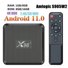 Boîtier TV X98Q Android 11 Amlogic S905W2 2 Go 16 Go / 1 Go 8 Go AV1 3D Wi-Fi 2,4 GHz 5 GHz 4K HDR Lecteur multimédia intelligent pour la maison, Shenzhen Weihong Technology Co., Ltd.